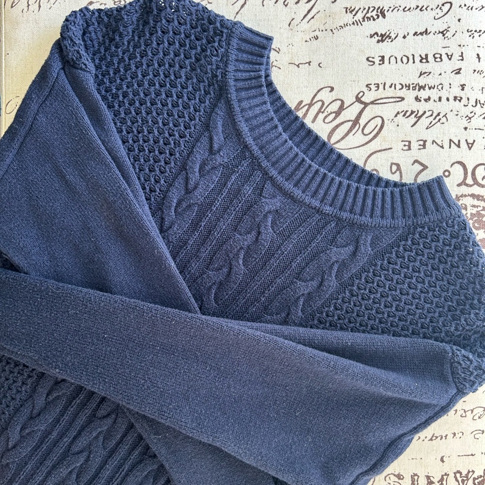 Banana Republic Blue Cable Knit Crewneck Sweater